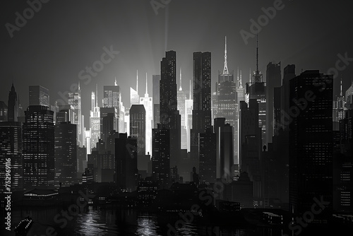 New York City skyline ilustration in black and white © DaveSeelv