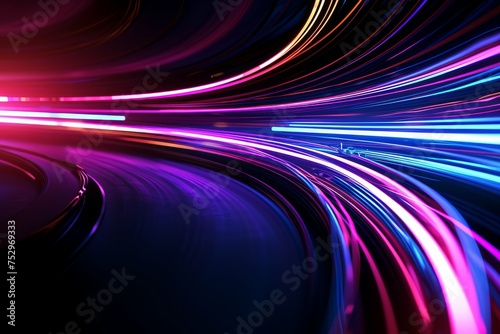 Dynamic light trails with vibrant neon colors in a long exposure shot.