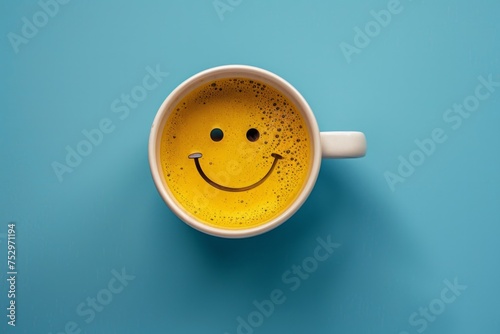 Smiley face in a cup on a blue background photo