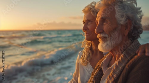 Romantic Senior Couple by the Ocean - Affectionate - GENERATIVE AI