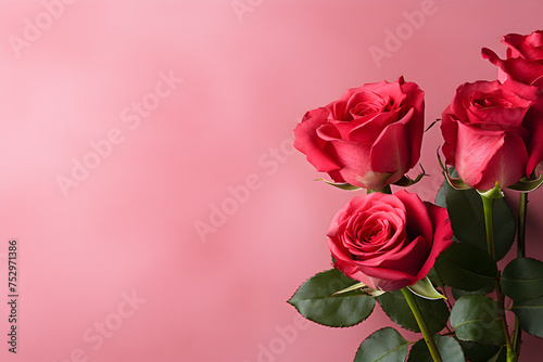 bouquet of roses in a side of the background for a greeting card pink background ai generated