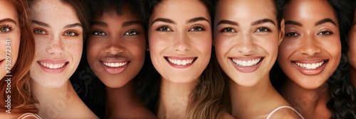 Portrait of young multiracial women standing together and smiling at camera