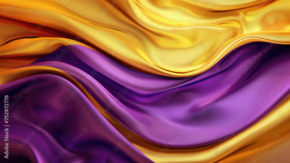 Abstract 3D Background with Bright Gold and Purple Gradient Silk Fabric material wave. generative AI Artistic Rendering