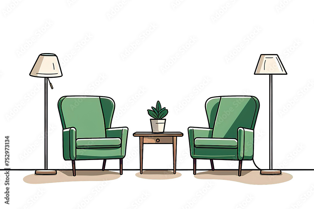 Fototapeta premium Room part design illustration. The interior of the apartament. isolated on a Transparent background. Generative AI