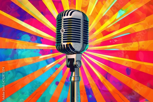 Retro microphone with colorful pop art background