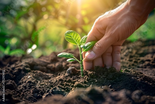Wallpaper Mural Hand planting a sapling in soil with sunlight Torontodigital.ca