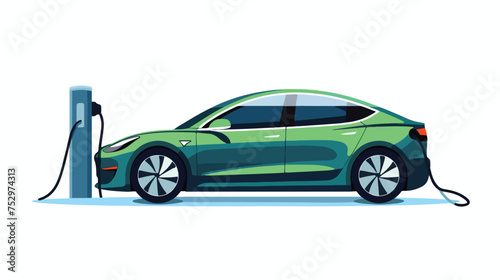 Illustration of car with charger on plain background