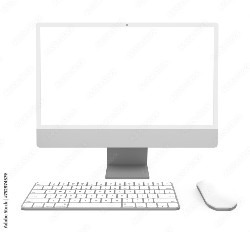 Desktop Computer with a Blank White Screen Monitor, Keyboard and Mouse Isolated Desktop Computer with a Blank White Screen Monitor, Keyboard and Mouse Isolated