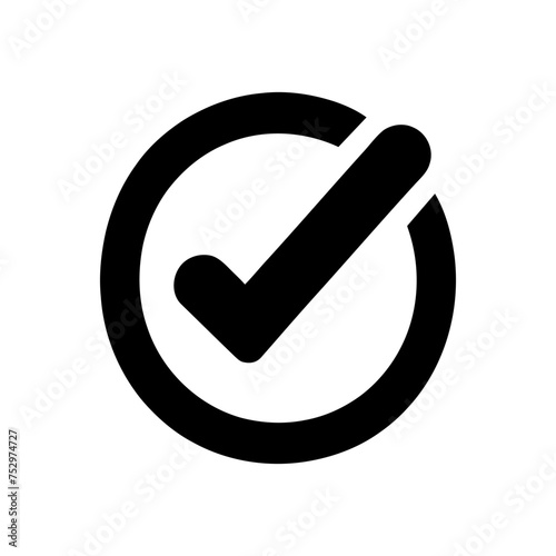 Checkmark icon. Black checkbox icon. Approved symbol.