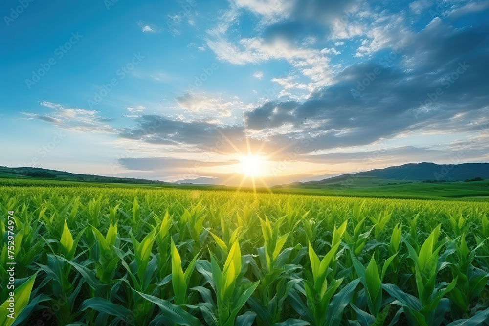 Sunrise Over Lush Green Corn Field Landscape Sunrise Over Lush Green Corn Field Landscape