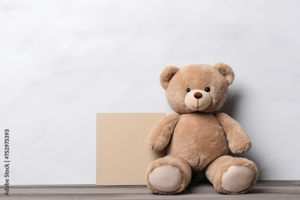 Teddy Bear Sitting with Empty Card for Message Teddy Bear Sitting with Empty Card for Message