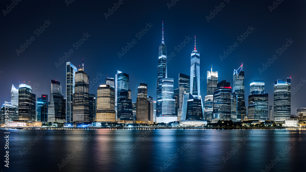 Fototapeta premium A photo of the skyline of stunning buildings with a stunning city night view. generative AI.