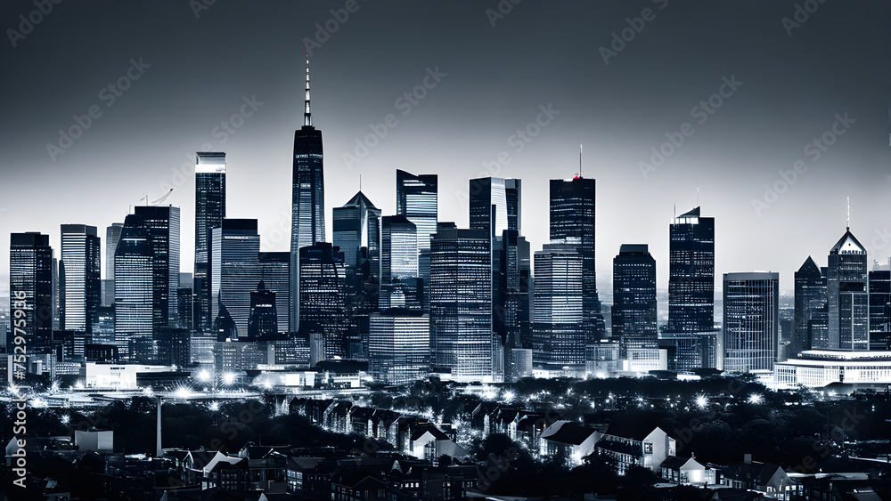Fototapeta premium A photo of the skyline of stunning buildings with a stunning city night view. generative AI.