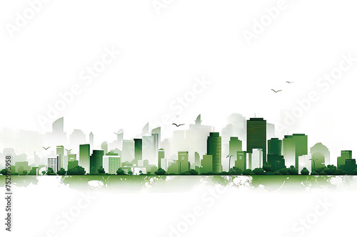 wide 3D cityscape model in shiny green isolated on a Transparent background. Generative AI