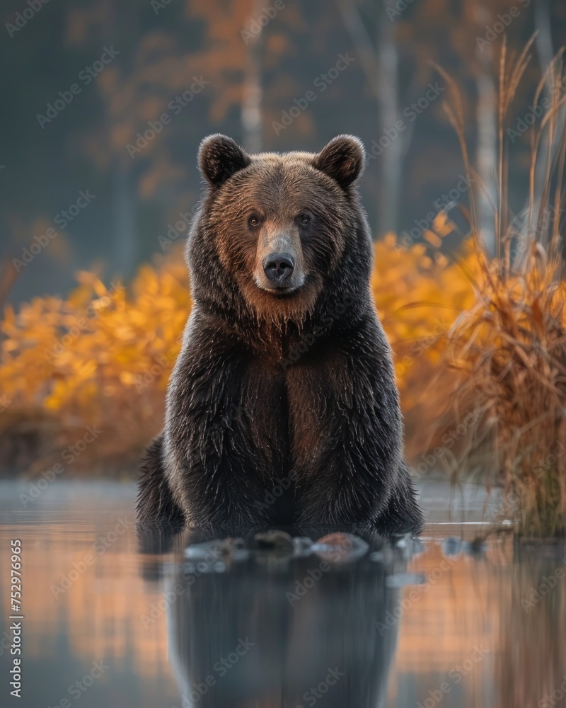 Large brown bear at fall forest