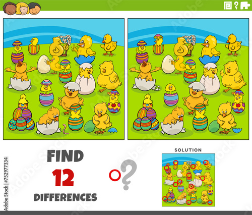 Obraz na płótnie differences game with cartoon Easter chicks hatching from eggs w salonie