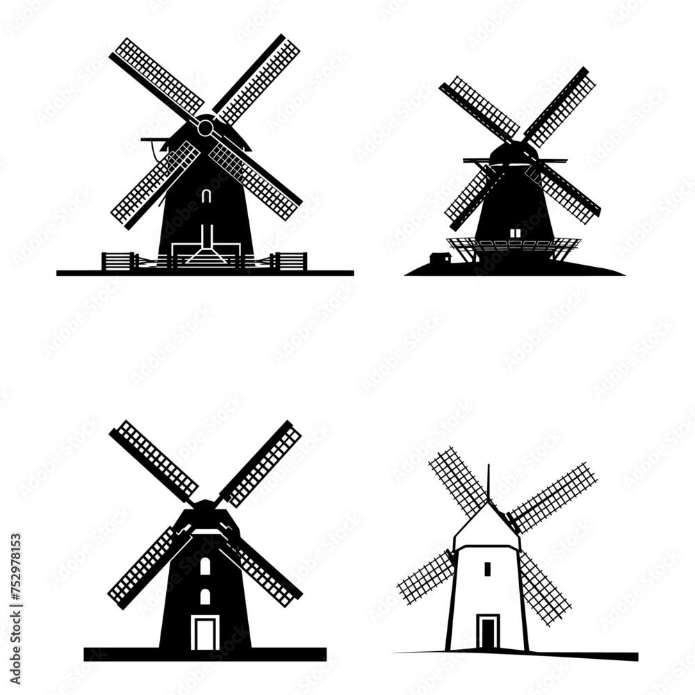 Fototapeta premium Whispers of the Wind: A Collection of Elegant Windmill Silhouettes