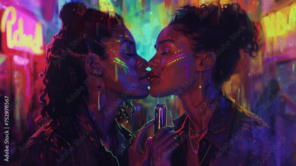 Artwork, Women Couple in Night club