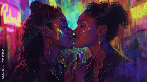 Artwork, Women Couple in Night club