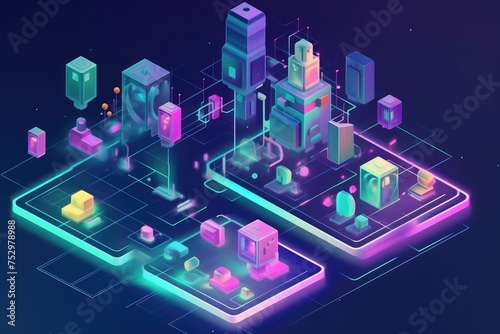 Wallpaper Mural Neon Futuristic Digital Cityscape Concept Art Torontodigital.ca