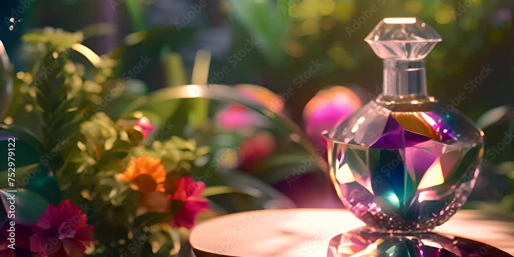 A crystal perfume bottle radiates colors as the sunlight shines through it, creating a stunning visual 4K Video A crystal perfume bottle radiates colors as the sunlight shines through it, creating a stunning visual 4K Video