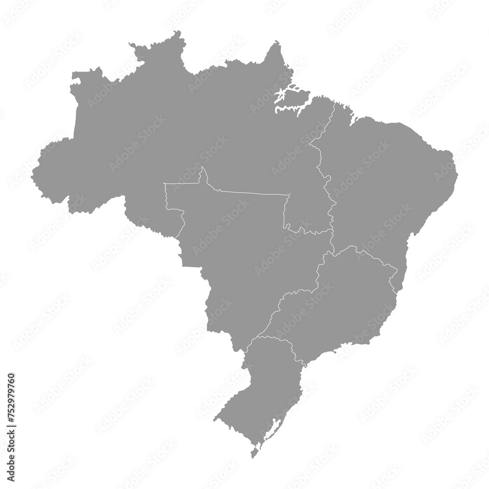 Brazil map with regions. Vector Illustration.
