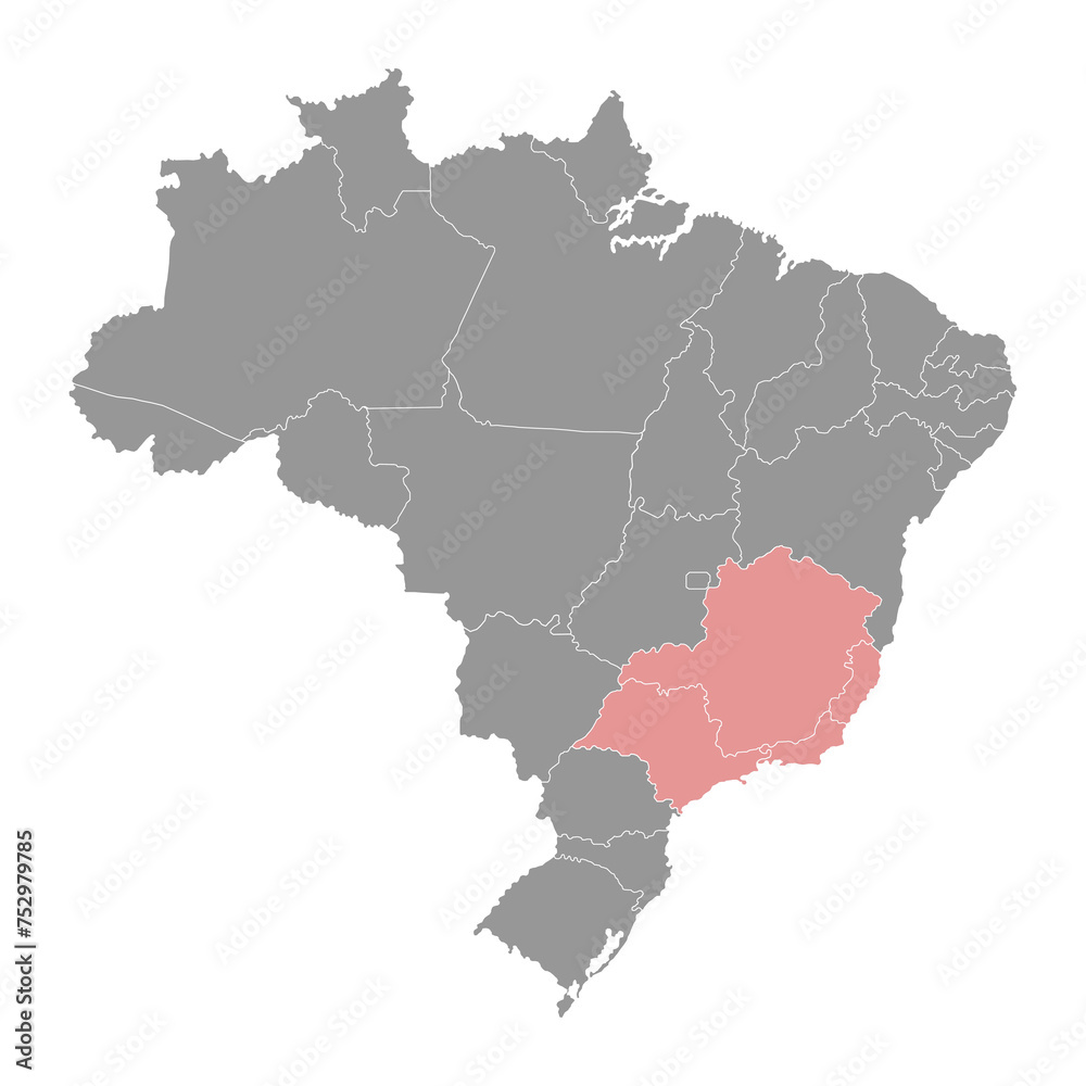 Southeast Region map, Brazil. Vector Illustration.
