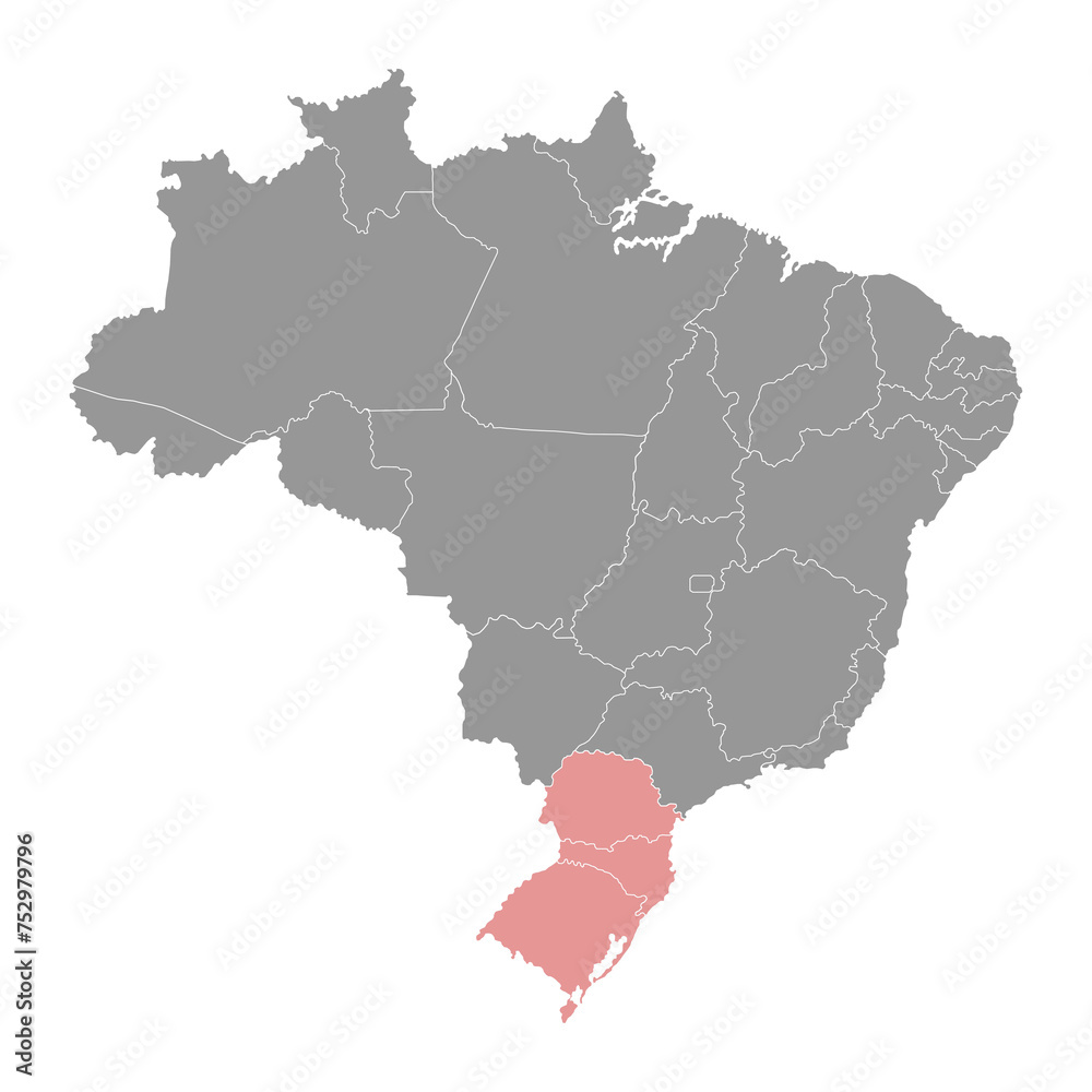 South Region map, Brazil. Vector Illustration.