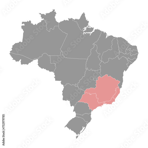 Southeast Region map  Brazil. Vector Illustration.