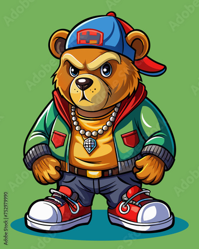 Hip-Hop Teddy Bear Easygoing Full Body, Cool Street Dance, Urban Animal Character