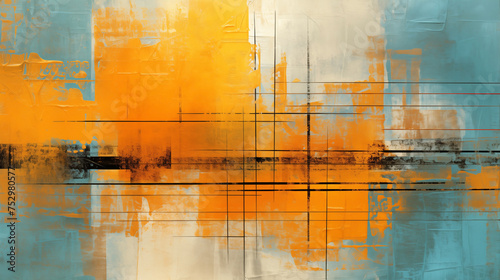 Bold yellow and blue grunge abstract background with modern art strokes