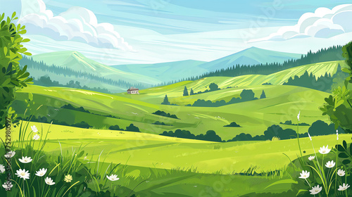nature of scenery of Europe with green pland and grass cartoon design