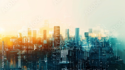 Conceptual abstract design of city skyline and digital elements