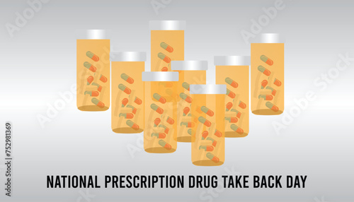 National Prescription drug take back day observed every year in April. Template for background, banner, card, poster with text inscription.