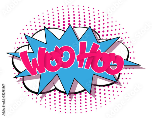 Comic lettering woo hoo. Vector bright cartoon illustration in retro pop art style. Comic text sound effects. EPS 10