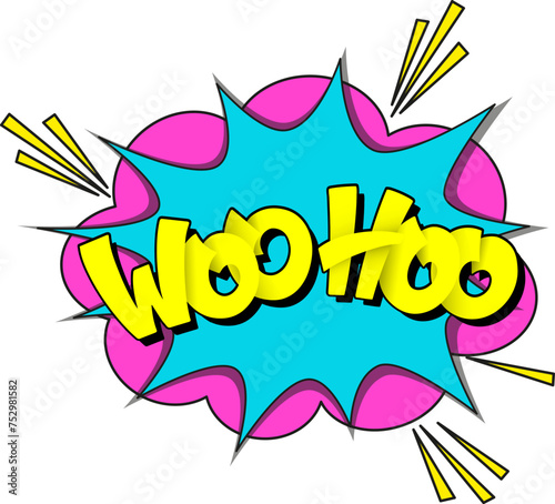 Comic lettering woo hoo. Vector bright cartoon illustration in retro pop art style. Comic text sound effects. EPS 10