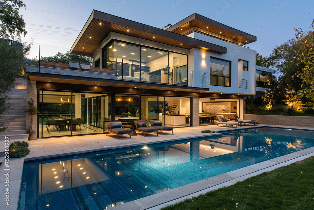Fototapeta premium A modern house with a swimming pool