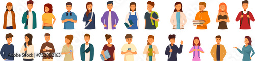 Adolescence icons set cartoon vector. School teenager. People young sad