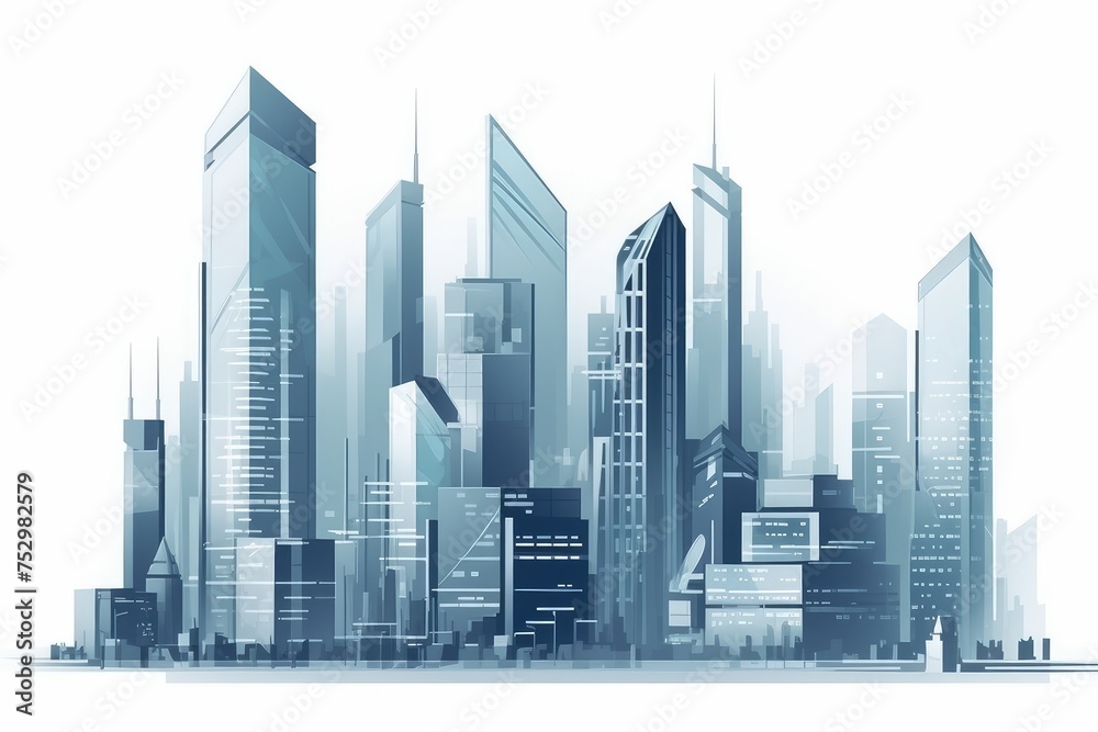 Modern City Skyline with Skyscrapers Illustration