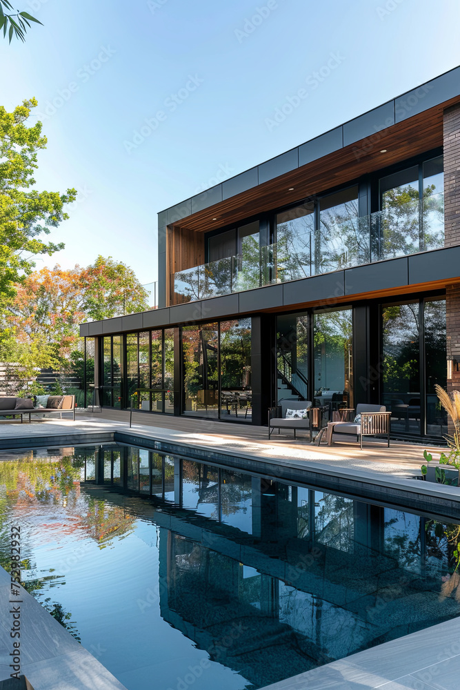 A modern house with a swimming pool