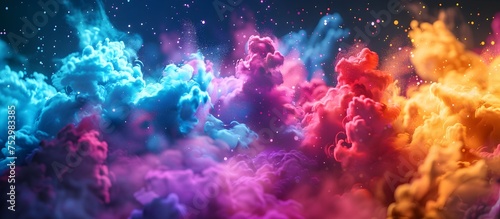 Vibrant Colored Smoke and Powder in Cosmic and Fantasy Landscapes, To add a unique and eye-catching touch to advertising, marketing, social media, © Sittichok