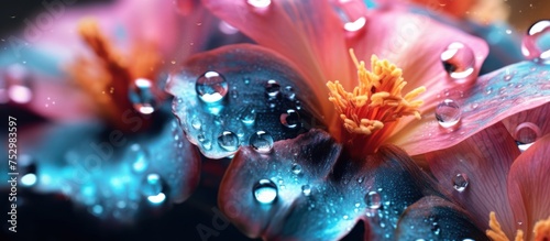 Abstract macro photo Artistic flower with water drops background photo
