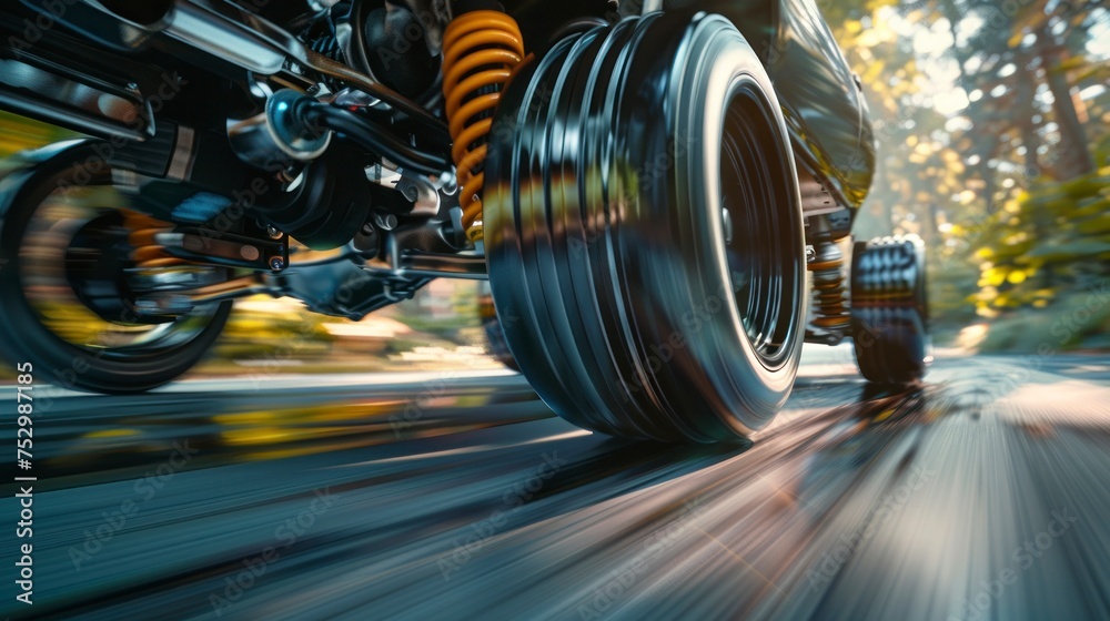 Fototapeta premium The skilled mechanic wielded his steel tools with precision, working tirelessly to repair the shock absorbers of the vehicle while engineering a solution to keep it driving smoothly down the road.