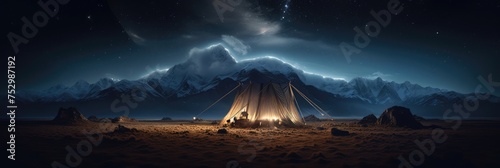 Starry Night Sky Over Mountain Camping Scene