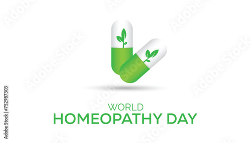 World Homeopathy day observed every year in April. Template for background, banner, card, poster with text inscription.