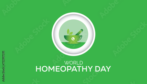 World Homeopathy day observed every year in April. Template for background, banner, card, poster with text inscription.