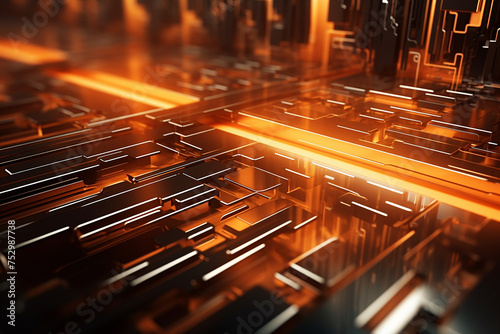 3d Abstract technology background orange color