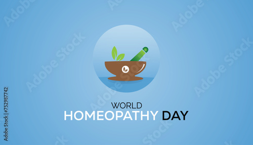 World Homeopathy day observed every year in April. Template for background, banner, card, poster with text inscription.