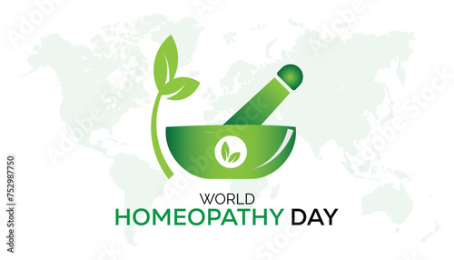 World Homeopathy day observed every year in April. Template for background, banner, card, poster with text inscription.