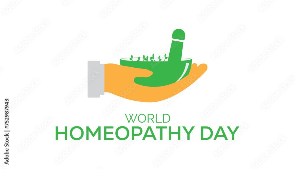World Homeopathy day observed every year in April. Template for background, banner, card, poster with text inscription.